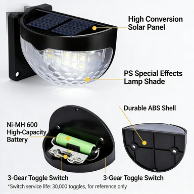 Solar-powered outdoor courtyard light, waterproof small wall light, staircase light, step light, garden villa solar wall light - Image 10